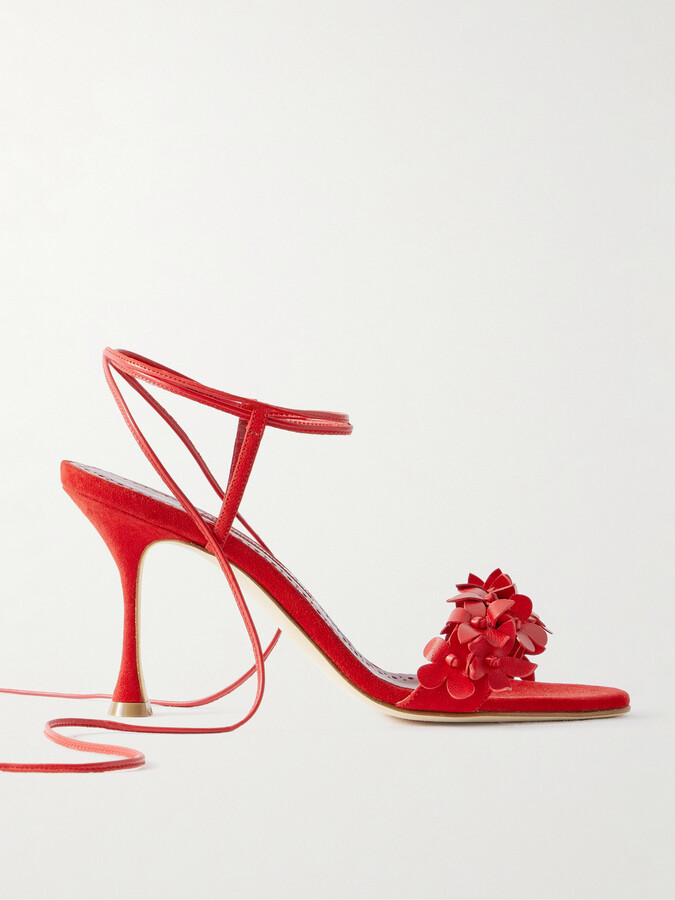Manolo Blahnik Anista 90 Leather-trimmed Suede Sandals - Red
