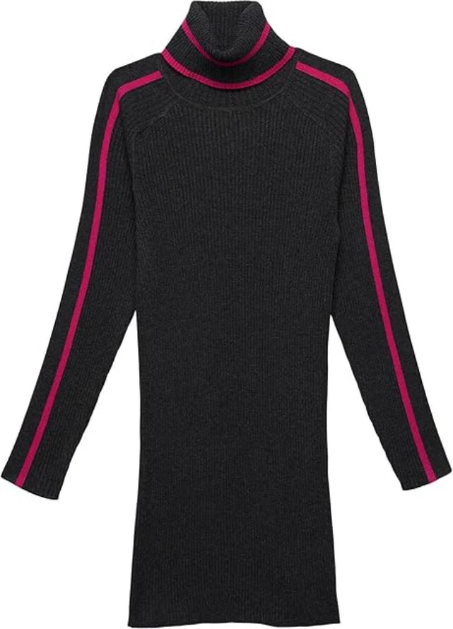 Women's Milly Minis Racer Dress Black Striped Ribbed Knit Turtleneck RED538