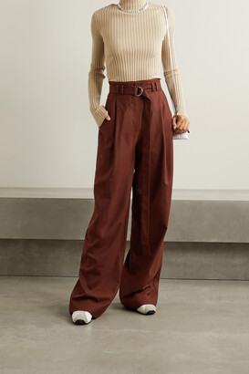 Proenza Schouler White Label Belted Pleated Twill Wide-leg Pants - Claret
