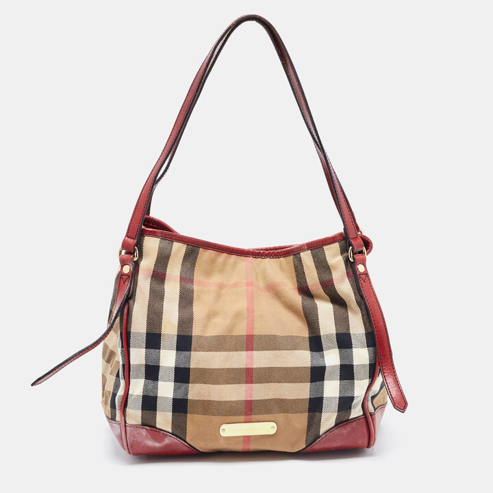 Burberry Brown/Beige Vintage Check Canvas and Leather Mini Title Tote  Burberry