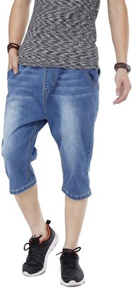 QBO Men's Hip-Hop Wash Denim Pocket Short Baggy Pants Jeans
