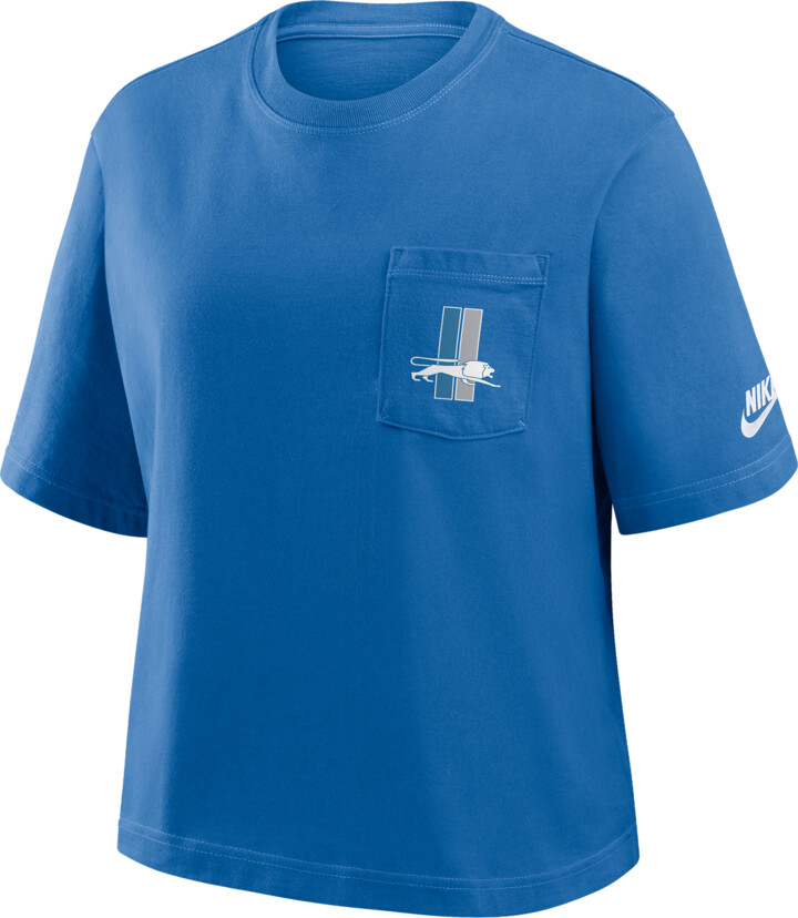 Nike Detroit Lions Rewind Pocket Boxy Women's NFL T-Shirt in Blue | 11CM4KR9SV-WZ9