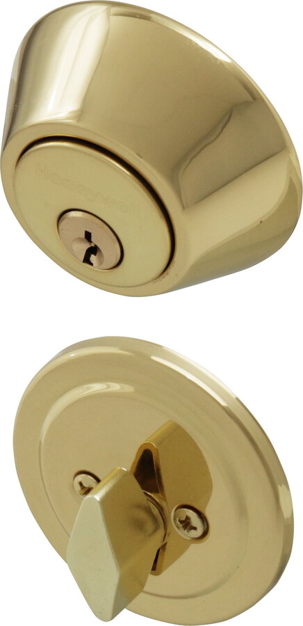 Honeywell Single Cylinder Deadbolt Door Lock, Polished Brass
