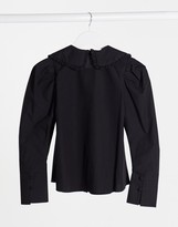 Thumbnail for your product : ASOS Petite DESIGN Petite long sleeve shirt with frill collar detail in black