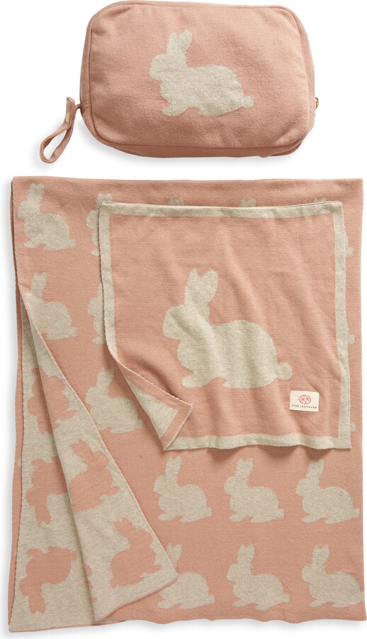 Pink Lemonade Bunny Organic Cotton Baby Blanket & Travel Pouch Set