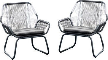 Hokku Designs Sleek Club Chair With Waterproof Fabric Cushions And Matte Gray Steel Frame Contemporary Woven Armchair Stable Base Water-