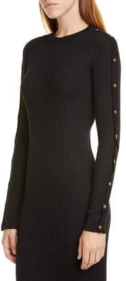 Versace Long Sleeve Wool Rib Midi Sweater Dress