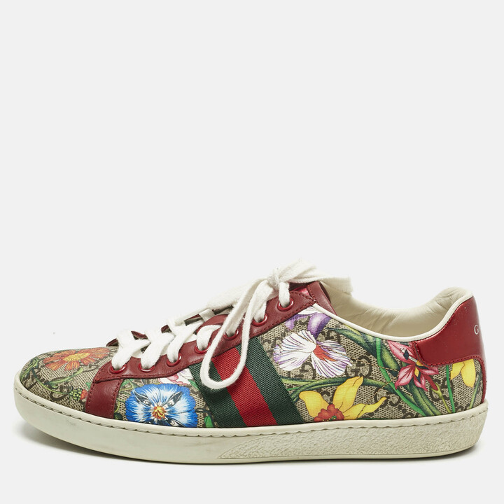 Gucci Multicolor Canvas and Leather Ace Low Top Sneakers Size 36.5