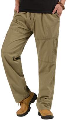 Insun Men's Elastic Waist Cotton Realxed Fit Work Straight Cargo Pants L