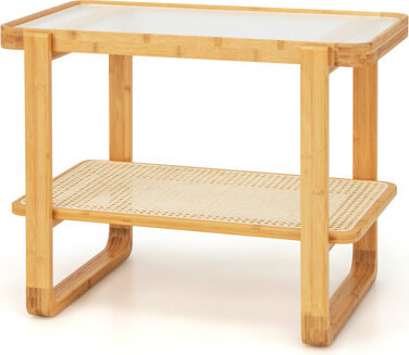 Bayou Breeze 2-tier Bamboo Side Table with Glass Top