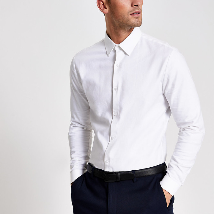 mens white textured dress shirt