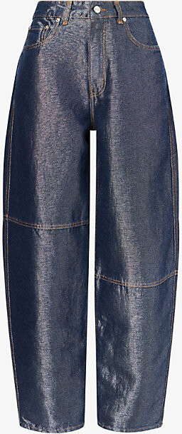 Ganni Womens Rinse Stary Shimmer Barrel-Leg Denim Jeans 26