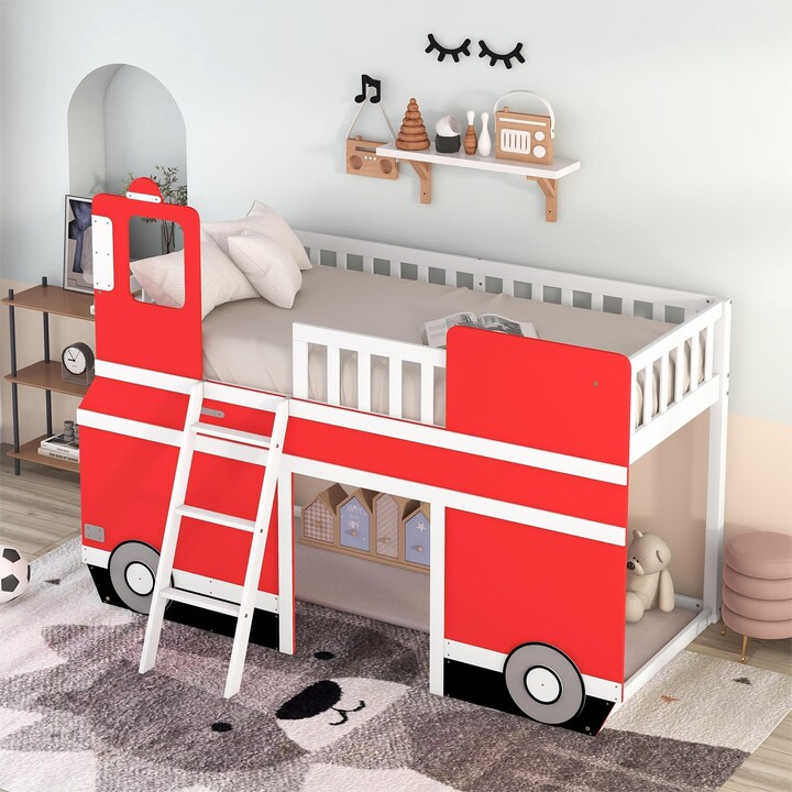 GEROJO Twin Size Bus Shaped Loft Bed with Underbed Storage Space