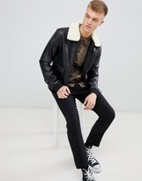 Thumbnail for your product : Another Influence Faux Leather Faux Fur Collar Bomber Jacket