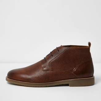 River Island Mens Brown textured leather desert boots