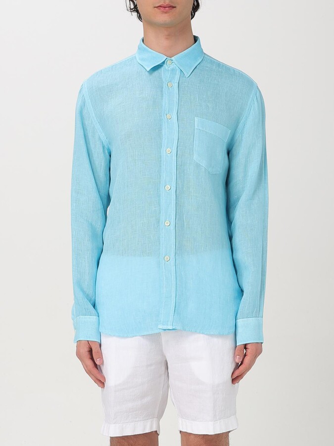 120% Lino Shirt Men color Blue