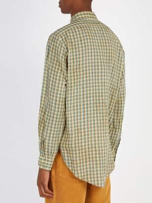 Gucci Embroidered Checked Linen Shirt - Mens - Blue