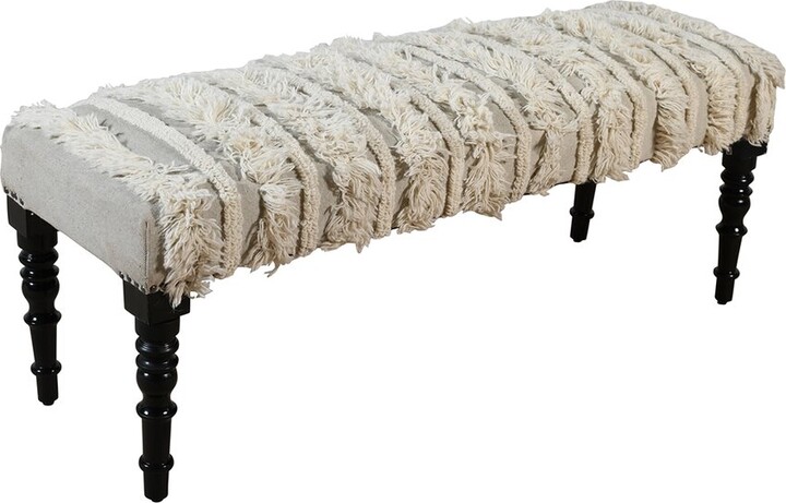 LR Home Farmhouse Striped Hand-Tufted Accent Bench
