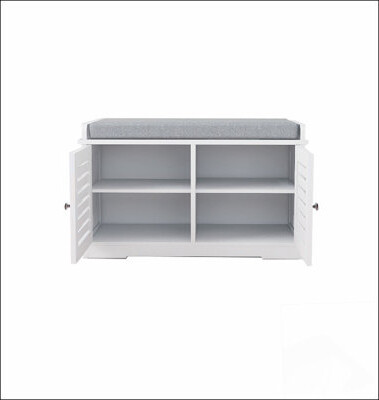 Shoe Storage Bench with Padded Seat Cushion, Entryway Bench with 2 Barn Doors