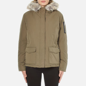 Maison Scotch Women's Hooded Short Down Jacket with Removable Fur Trim Green