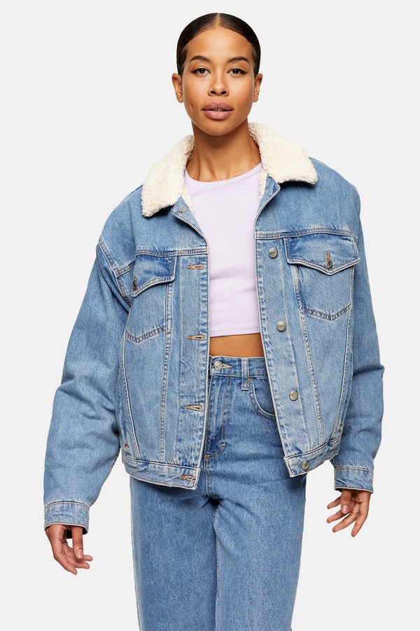 borg collar denim jacket womens