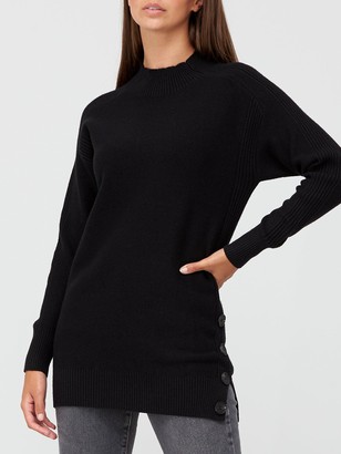 Very Grown On Neck Side Button Detail Tunic - Black