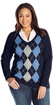 Thumbnail for your product : Caribbean Joe Women's Plus-Size Long-Sleeve Argyle V-Neck Sweater