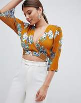 Thumbnail for your product : Missguided Floral Plisse Tie Back Crop Top