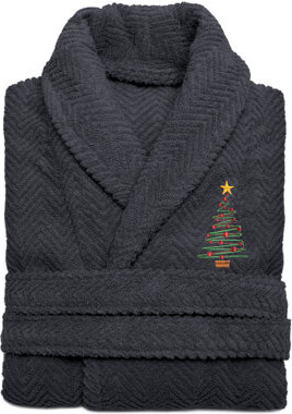 X'Mas Tree Embroidered Weave 100% Turkish Cotton Terry Cloth Bathrobe
