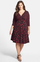 Thumbnail for your product : London Times Print V-Neck Fit & Flare Dress (Plus Size)
