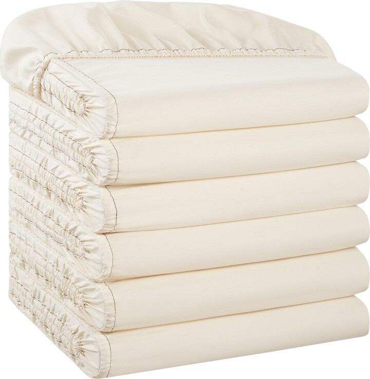 Host And Home Host & Home Bulk Fitted Microfiber Sheets - (6 Pack) Color-Coded Hem Threads Bedding Essentials Supplies for Hosts of Hotel, Motel, or Rental Properti