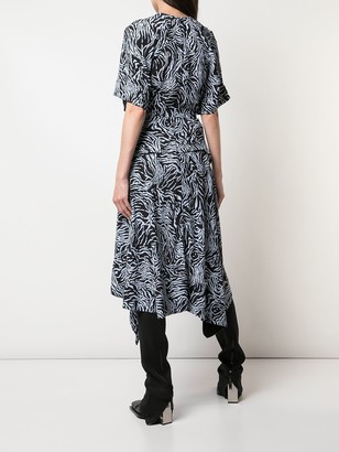 Proenza Schouler Zebra Print Short Sleeve Draped Dress