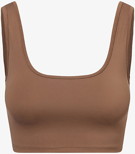 Adanola Womens Mocha Brown Ultimate Square-Neck Stretch-Jersey Sports Bra Xl