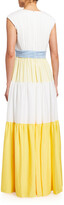 Thumbnail for your product : Badgley Mischka Colorblock V-Neck Tiered A-Line Maxi Dress