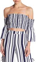 Thumbnail for your product : Do & Be Do + Be Stripe Shirred Off-the-Shoulder Crop Top