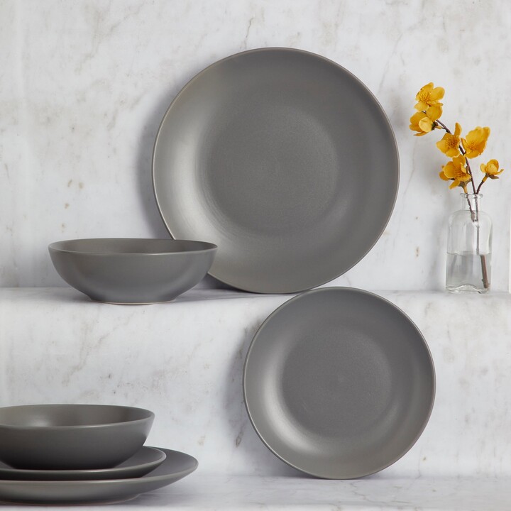 Dunelm Stoneware Charcoal Matte 12 Piece Dinner Set Charcoal ShopStyle