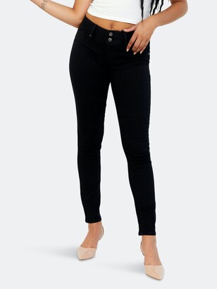 1822 Denim Women's Curvy Double Button Skinny Denim Jeans, Black - ShopStyle
