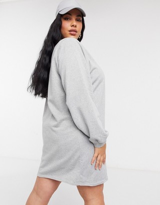 ASOS Curve DESIGN Curve padded shoulder mini sweat dress in grey with amour logo