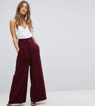 ASOS Petite Tailored Wide Leg High Waist Pant With Belt And Buckle Detail