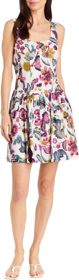 DREW Haider Floral Print Mini Dress In Iris