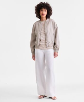 Charter Club Womens Bomber Jacket Striped Top 100 Linen Wide Leg Sailor Pants Macys Exclusive