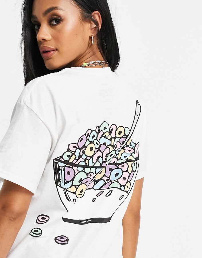 New Love Club oversized t-shirt with cereal back print graphic in white -  ShopStyle