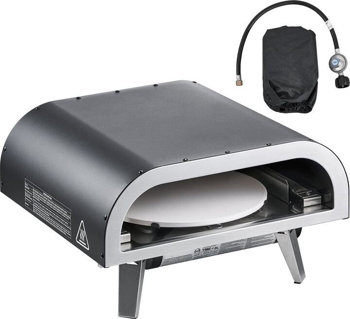 KFFKFF Portable Outdoor Pizza Oven, 12-Inch Gas Pizza Maker with Electric Rotating Plate, Durable Pizza Stone, Carrying Bag, and Propane Compatibility for Backyard, Patio, or Camping Use, Black