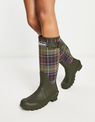 Barbour Tartan Bede tall wellington boots in green - ShopStyle