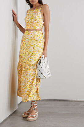Peony Swimwear + Net Sustain Cropped Open-back Floral-print Linen Top - Yellow - x small