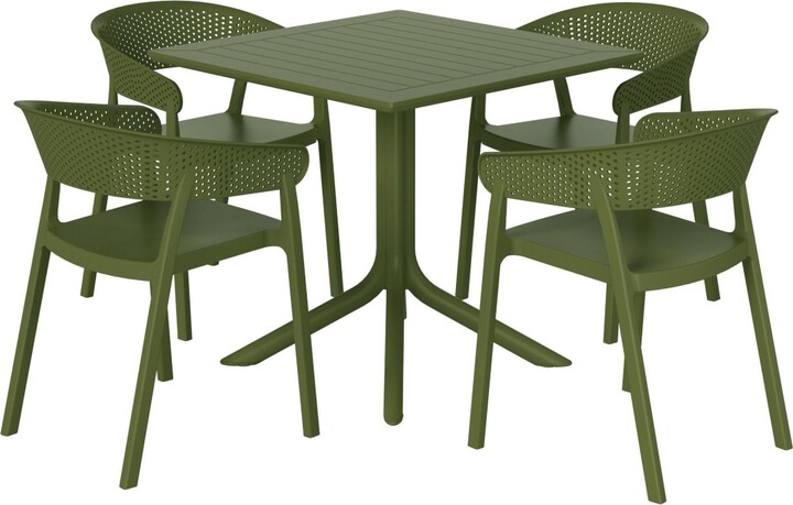 Westintrends 5-Piece Outdoor Resin Square Patio Dining Table Set with Stackable Patio Dining Chairs