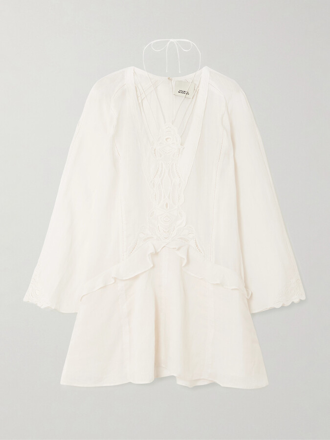 Isabel Marant Liya Lace-trimmed Embroidered Ramie Mini Dress - Neutrals
