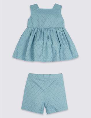 Marks and Spencer 2 Piece Broderie Top & Shorts Outfit