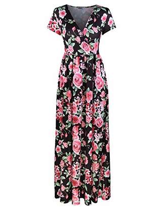 STYLEWORD Women's Summer V Neck Floral Maxi Long Dress
