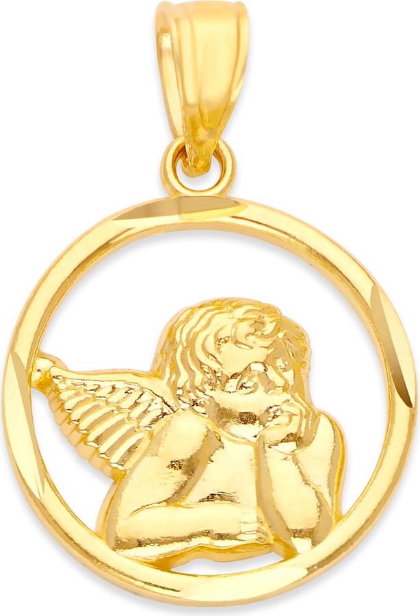Etsy 14K Solid Gold Angel Pendant Necklace Diamond Cut Religious Jewelry